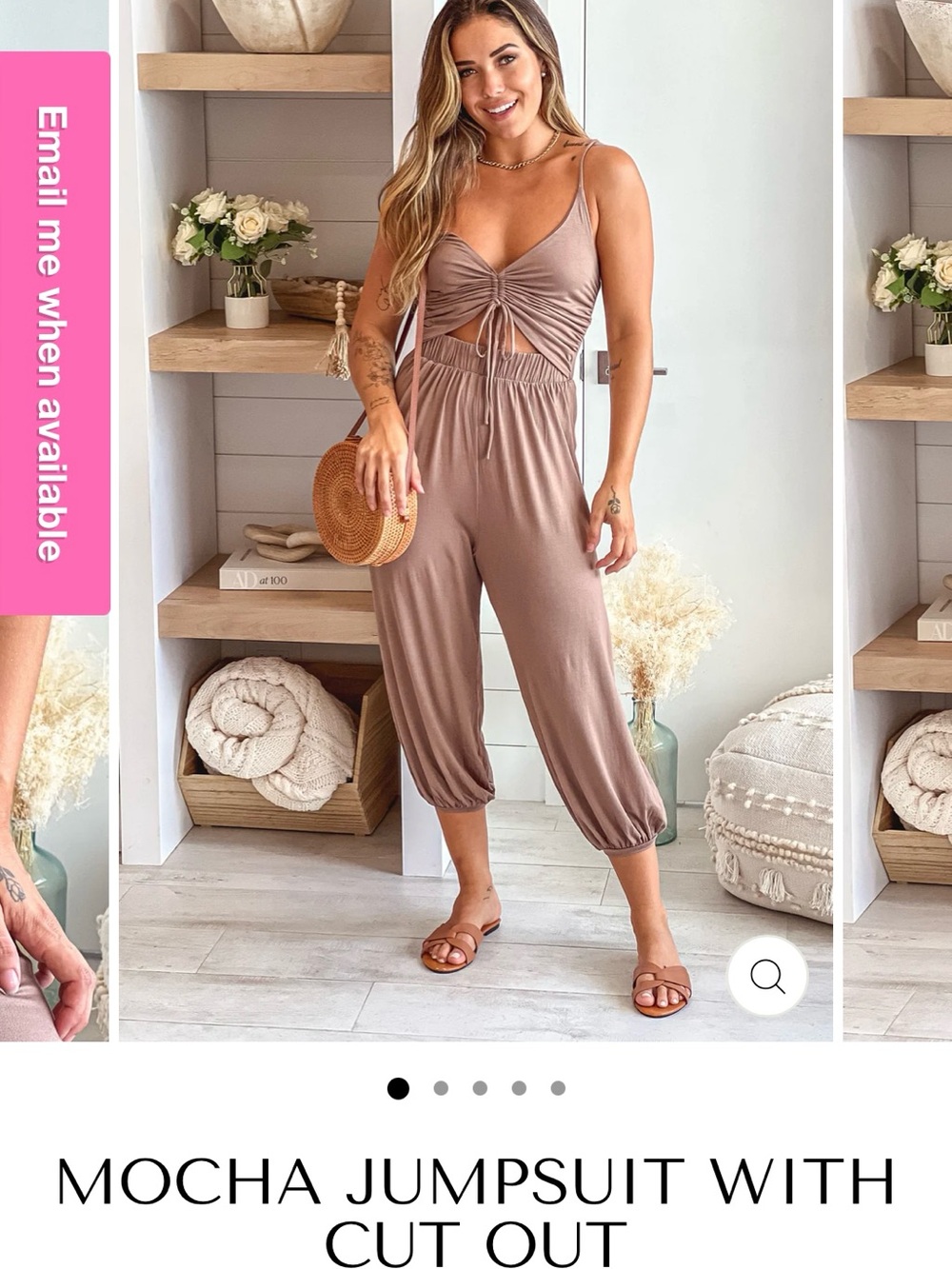 Mocha Ruched Cut-Out Spaghetti Strap Jumpsuit